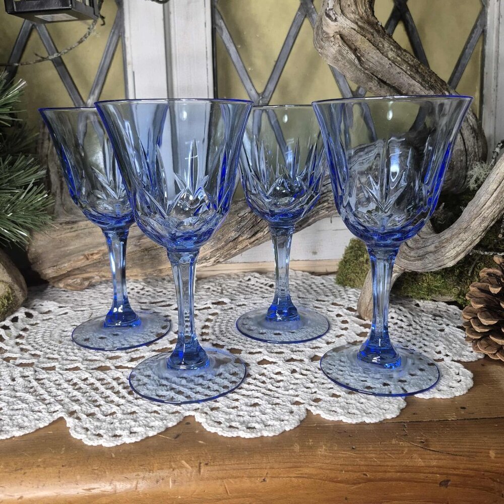 4 Vintage AVON Blue Glass Water Glasses - Picture 2 of 10